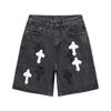 Herren Damen Unisex Locker Gerader Schnitt Jeansshorts Mit Kreuz-Patch Retro Americana Stil 2026