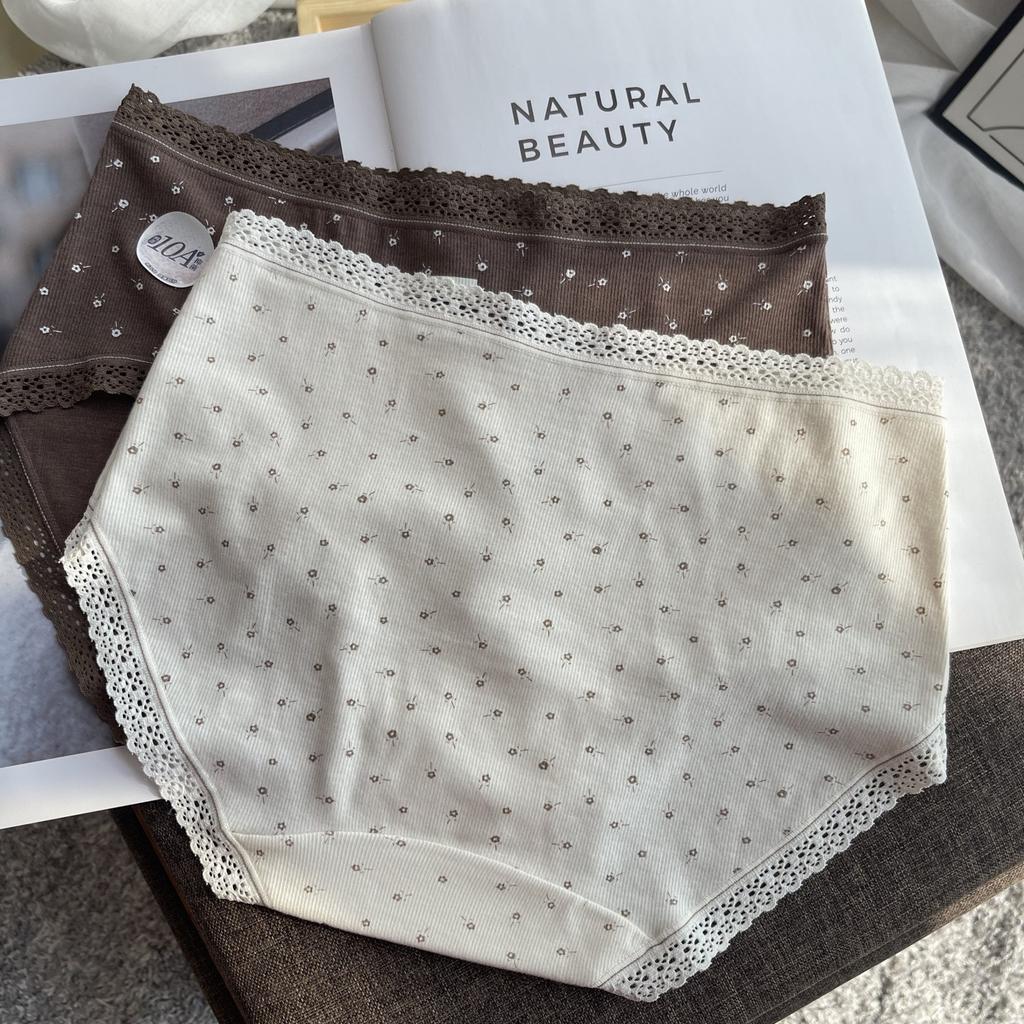 Female Spring and Autumn Floral Lace Edge Pure Cotton 10A Bacteriostatic Extended Crotch Hip Briefs