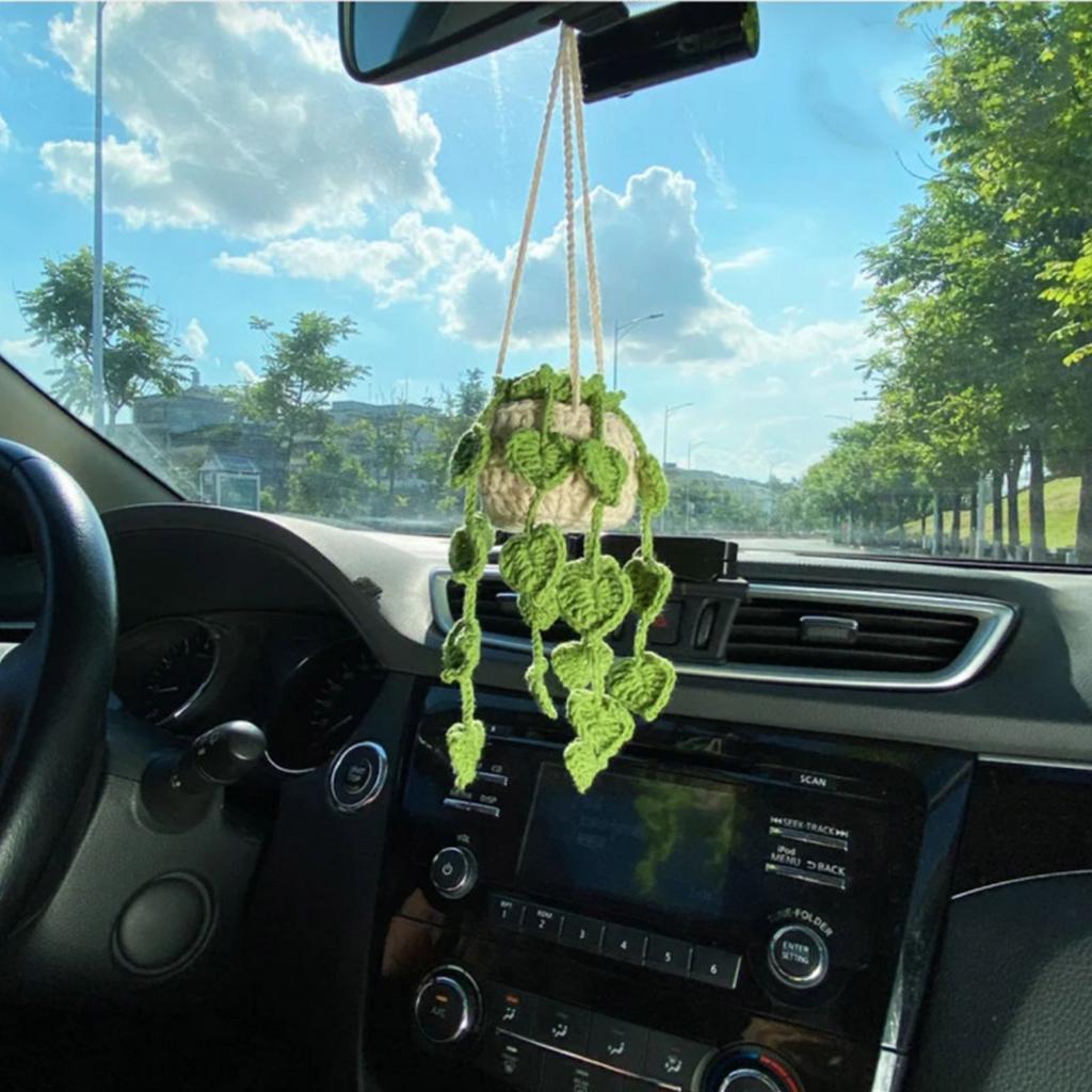 Plant Hangers Kit Mini Hand Knitted Car Rear View Mirror Decoration Accessories for Home Countyard Garden Decor Ornament