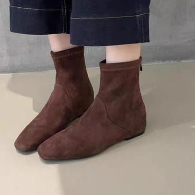 Sapatos para Mulheres 2024 Alta Qualidade Tornozelo Botas Femininas Outdoor Botas Modernas Mulheres Bico Quadrado Zíper Traseiro Sapatos de Salto Baixo Feminino