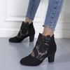 Women's Fashion Shoes Lace Mesh Thick Heel Casual High Heels Boots