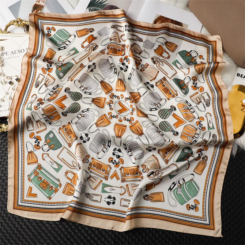 Fashion Kerchief Silk Satin Neck Scarf For Women Print Hijab Scarfs Female 70*70cm Square Shawls and Wraps Scarves For Lady
