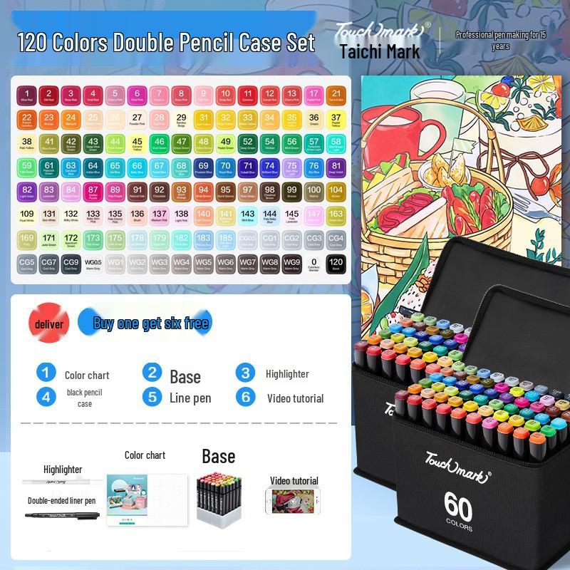 Set di Pennarelli Artistici a Doppia Punta - 120 Colori, Punta Dura, a Base Olio per Studenti