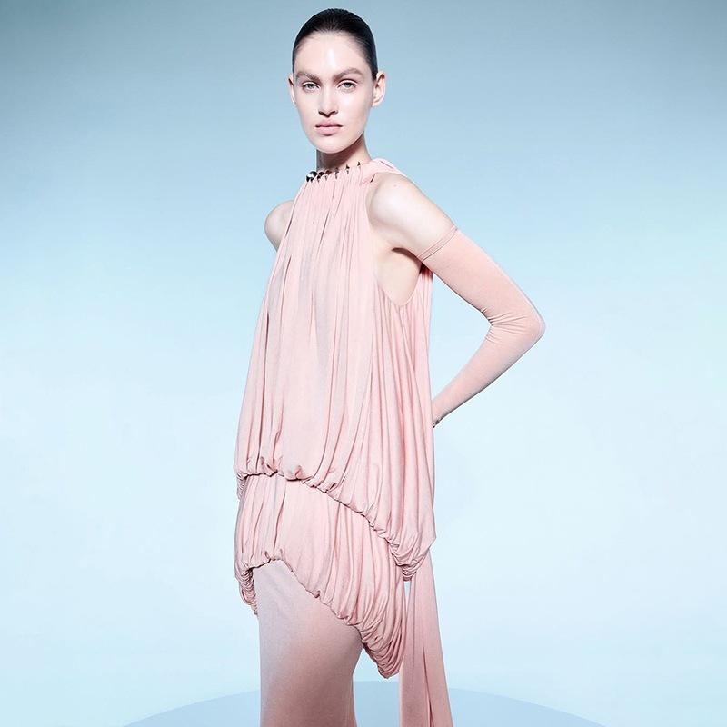 2026 European and American summer new fashion folds irregular temperament fashion niche design dress women S