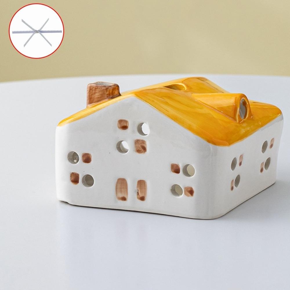 

House Shape Porcelain Aromatherapy Burner Handmade Mosquito Coil Box Holder Desktop Ornament жёлтый