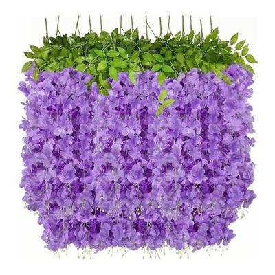 14 Pezzi Soffitto Fiori Artificiali Glicine Sei Foglie Viola Blu Viti Finte Decorazione per Matrimonio