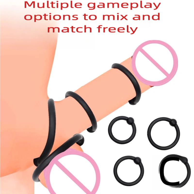 3/4 Pcs Penis Rings Cock Rings Sleeve Delay Ejaculation Silicone Beaded Time Lasting Erection Sex Toys for Men Adult Games
