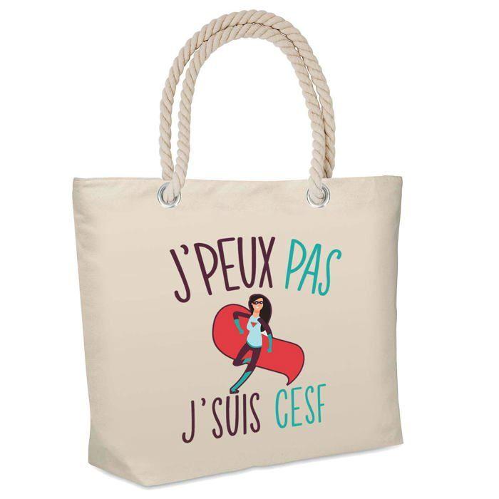 Sac de plage - PLANETEE - isotherme de plage « J'peux pas » - Coton imprimé en France - Grande contenance - Anses solides