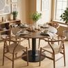 Round Dining Table for 6 People, 110 cm Modern Kitchen Table with Base for Living Room, Brown Wood Grain