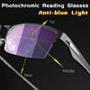 Titanium multifokale fotokromatiske lesebriller menn TR90 progressive bifokale antiblått lys UV-beskyttende presbyopiske briller