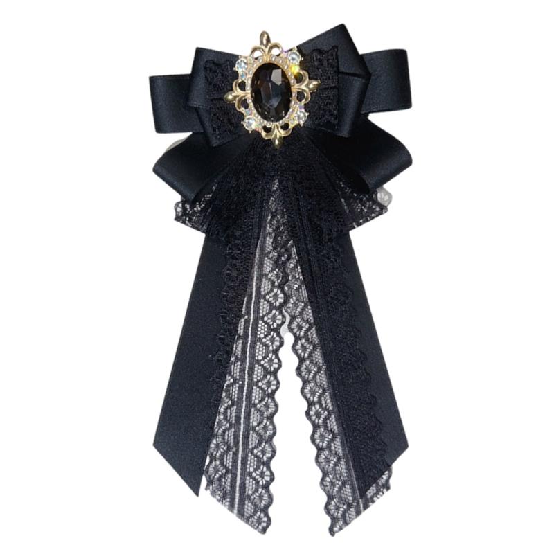 Vintage Rhinestones Brooch Pin Adjustable Long Tie Studded Bows Necktie Fashion Accessories чёрный
