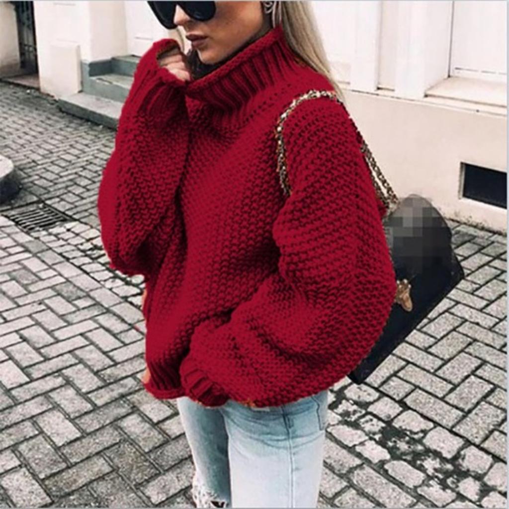 Autumn and Winter Sweater Women's New Style Curled High Collar Batwing Sleeve Knitted Sweater