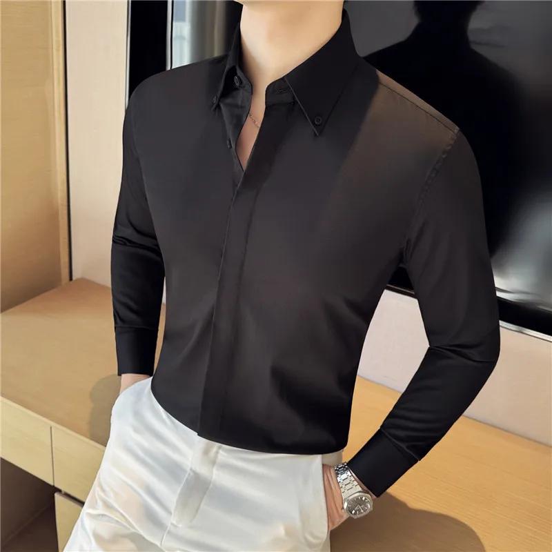 Men's Shirt Quality Korean Luxury Clothing Bamboo Fiber Shirts For Men Plain Color Business Formal Wear Slim Fit Shirts