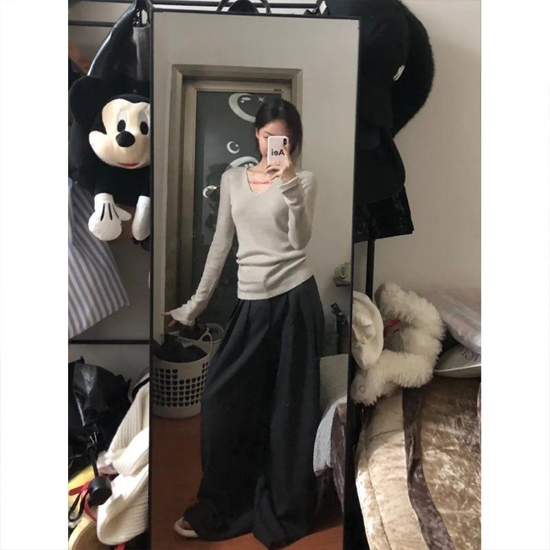 Neck Slim-fit Knitted Bottom Shirt Women's Spring Spice Girls Versatile Long Sleeve Sweater Temperament Inner Top