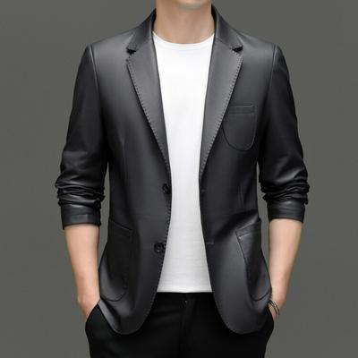 Spring and Autumn Style Leather Jacket for Men Middle-aged and Young Men Slim Fitting Leather Suit Handsome Casual Suit Jacket Trend