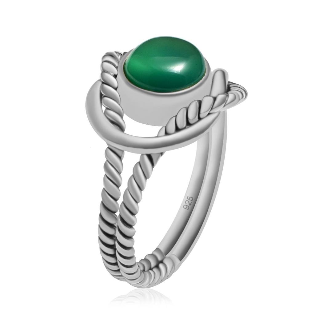 Natural Green Onyx 925 Sterling Silver Twisted Rope Split Shank Rings For Women & Girls