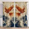 2pcs Elegant Phoenix Print Curtains - Traditional Chinese Ink Painting Style Warm Reds & Goldens with Delicate Blackout Curtains