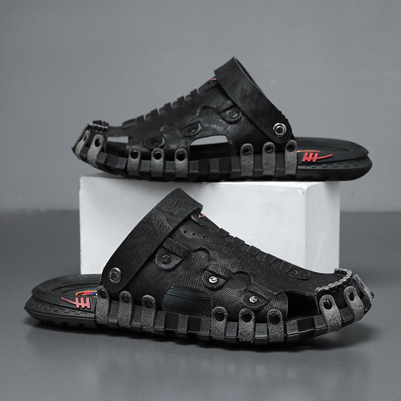 Big Size 46 Luxury Men Leather Slippers Sandals Comfortable Breathable Casual Shoes Men Fashion Sneakers Leisure Men Slippers Slides Footwear Male