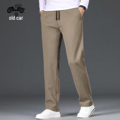 Men's Mid-Aged High-Waist Straight Fit Casual Dress Pants
