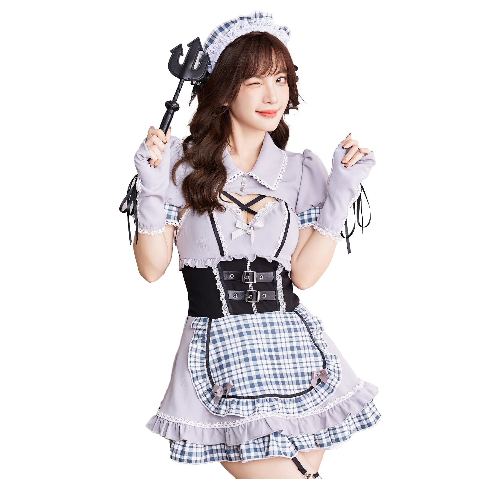 

Malymoon Maid Dress Set Gothic Waitress and 9962 6-Piece (Light Gray) - Costume, Black, Gray, Purple,