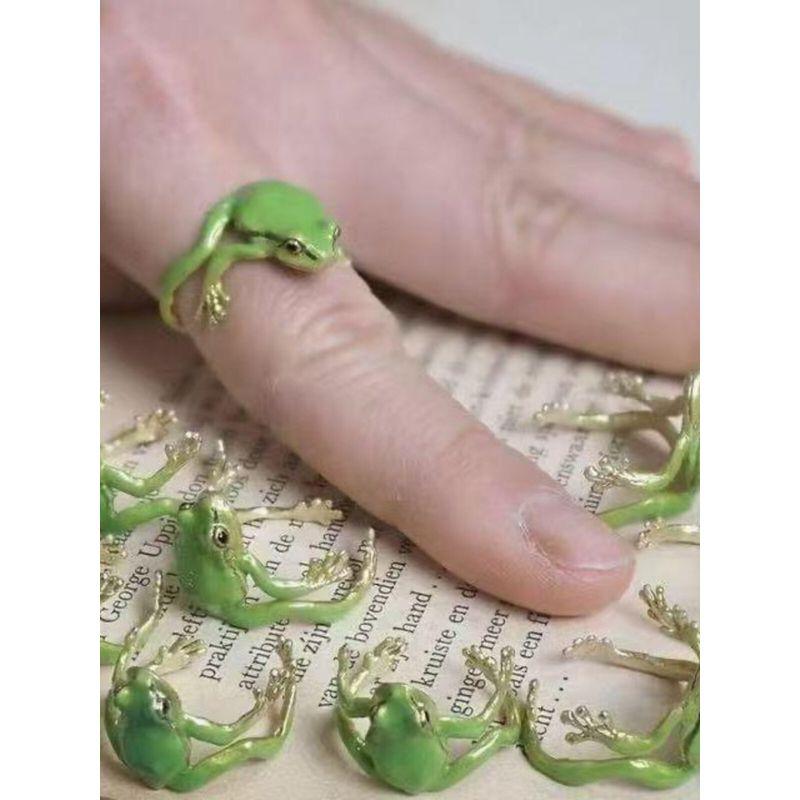 Cross-Border Unique Green Quirky Frog Ring Niche Design Cute European and American Style Fashion Ring Adjustable Opening