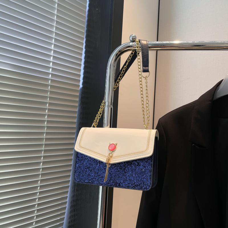 

Супер огненная сумка с бахромой женская летняя 2025 новая модная сумка через плечо с пайетками подмышкой универсальная маленькая квадратная сумка премиум-класса синий