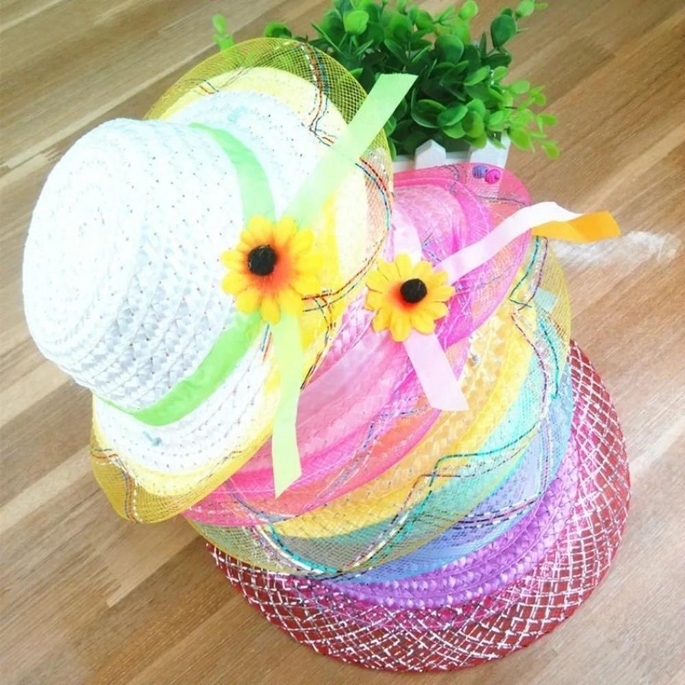 Summer Children Sun Hat Sunflower Lace Girls Fashion Cap Princess Straw Hat Random color