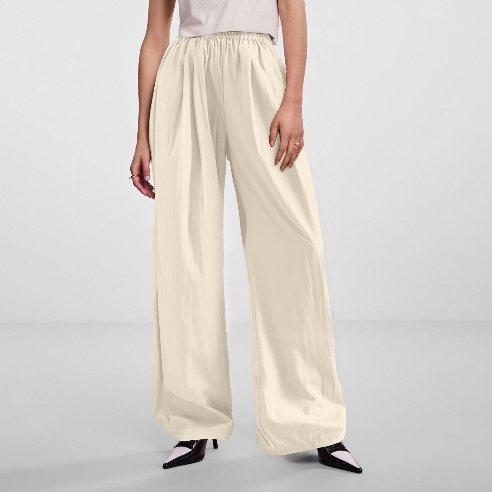 

Женские брюки свободного кроя из шелка Ice Silk с завышенной талией, прямые повседневные брюки без складок M хаки