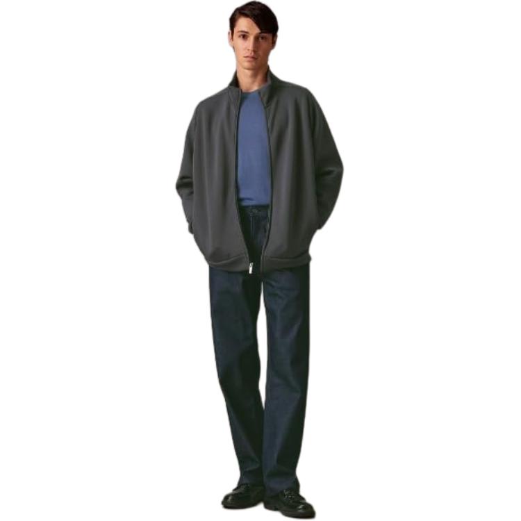 Calvin Klein Solid Color Comfortable High Neck Raglan Long Sleeve Jacket Men jackets Asphalt 40EM216-BAC