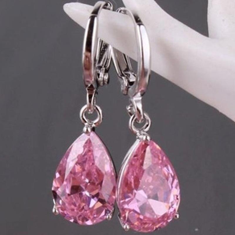 Inlaid Pink Zircon Women'S Earrings Women'S Engagement Jewelry