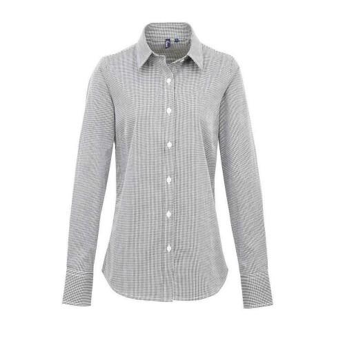 Premier Womens/Ladies Micro Gingham Check Cotton Long-Sleeved Shirt