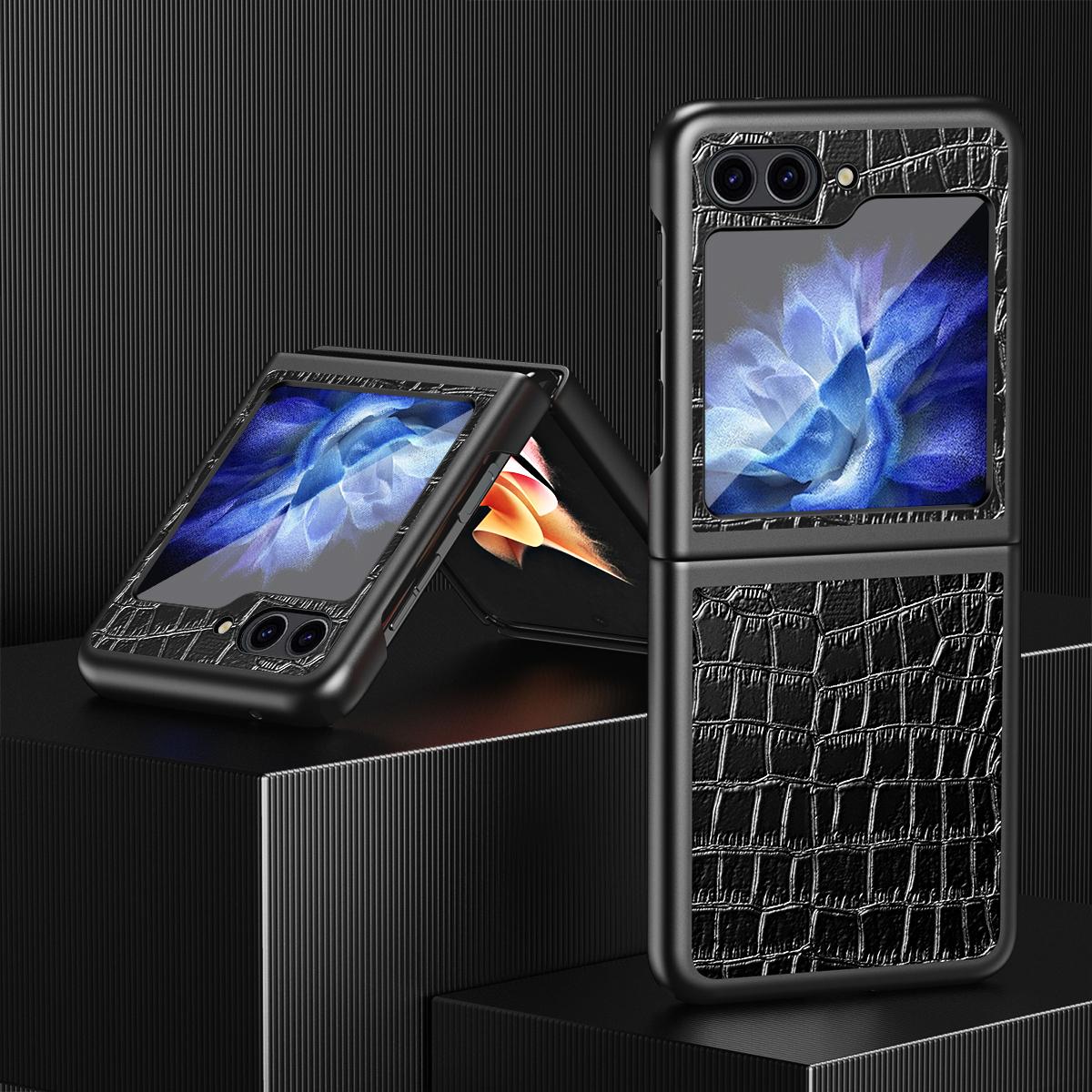 

For Samsung Galaxy Z Flip6 5G/Z Flip5 5G Case Crocodile Texture PU Leather Back Cover Blue