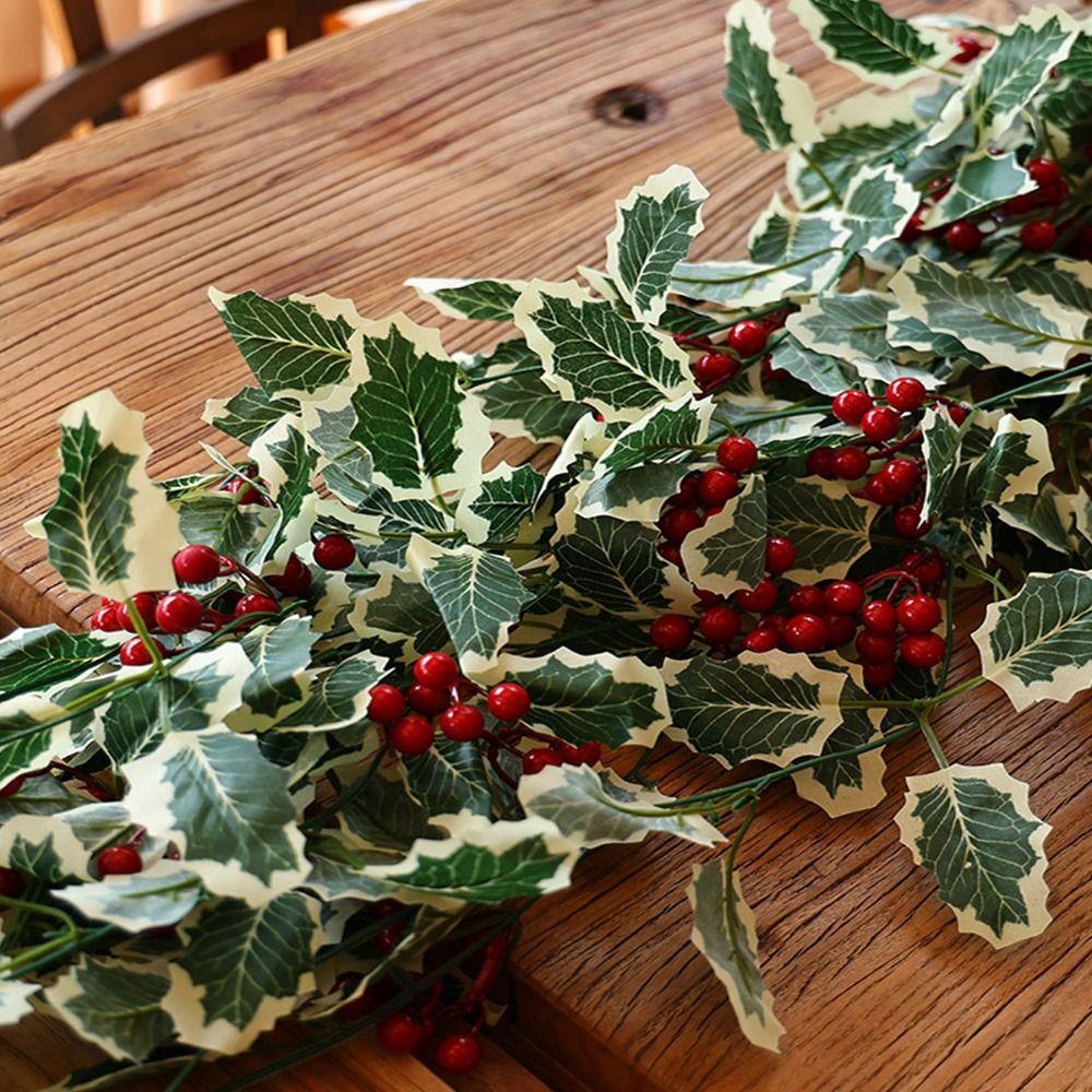 Red Berries Christmas Garland 2M Artificial Greenery Garland  Holiday Fireplace Mantel Table Decor
