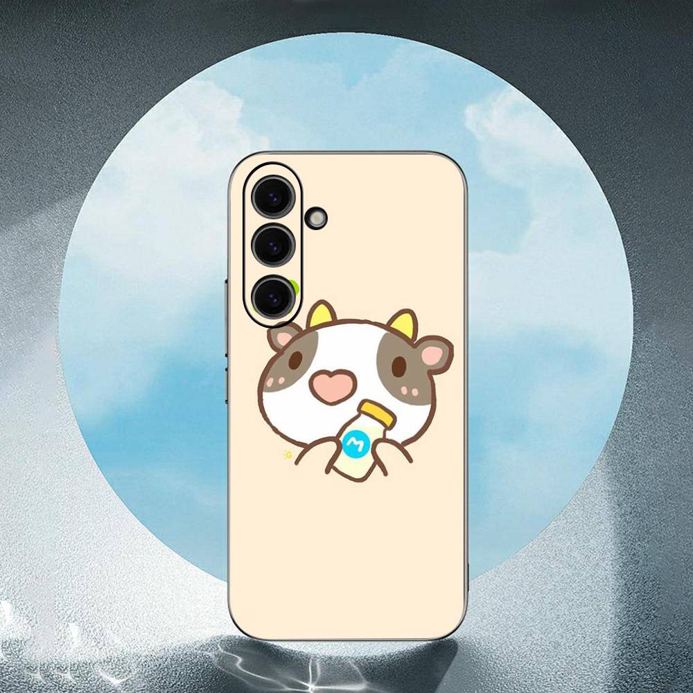 Cute Cartoon Black And White Cow For Samsung Galaxy S25 S24 S23 Ultra S22 S21 Plus S20 Black Soft Silicone Protective Case
