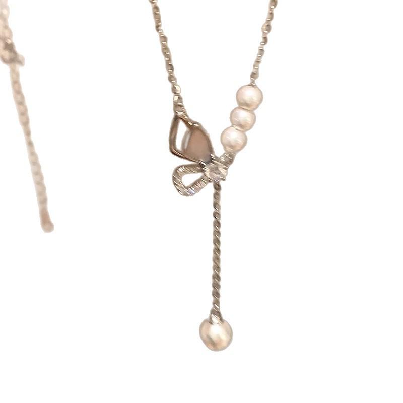 Korean Rhinestone Butterfly Pearl Tassel Necklace Women's Luxury Choker Accessory
