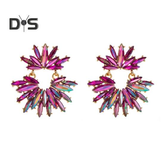 

1 пара женских висячих серег со стразами в форме кольца в богемном стиле из нержавеющей сплава, украшения для ушей, ювелирные изделия для вечеринки, выпускного вечера, висячие серьги для невесты розовый