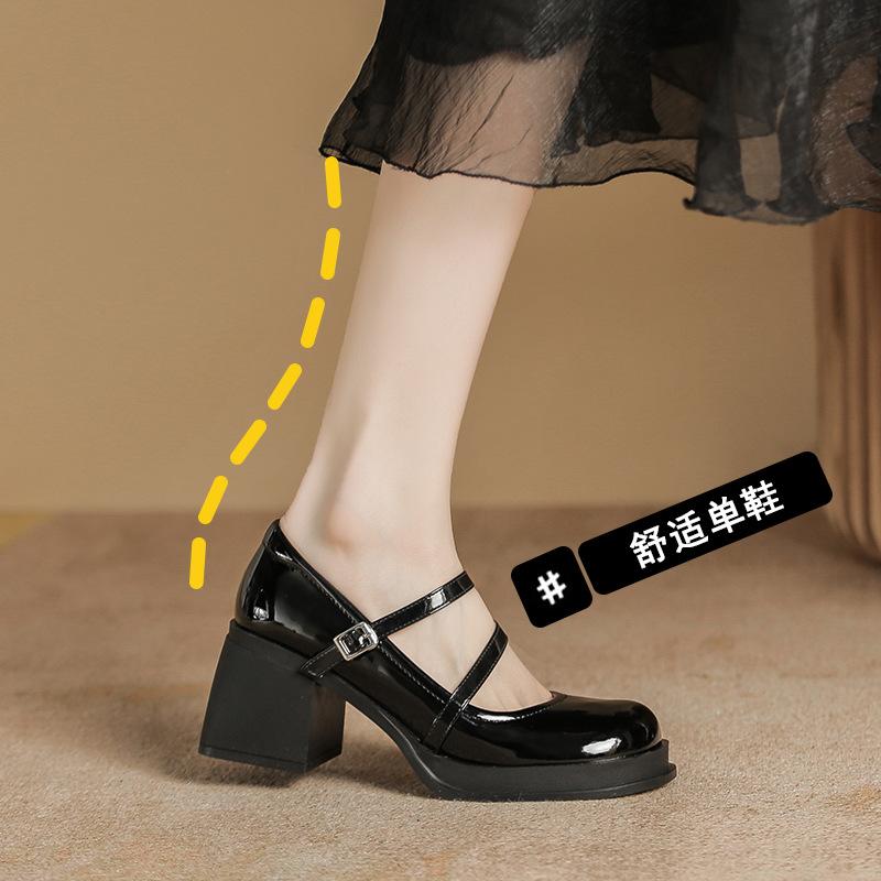 Mary Jane Shoes Medium Heel Fairy Wedding Shoes Gentle with Skirt Light Mouth Single Shoes Thick Heel High Heels