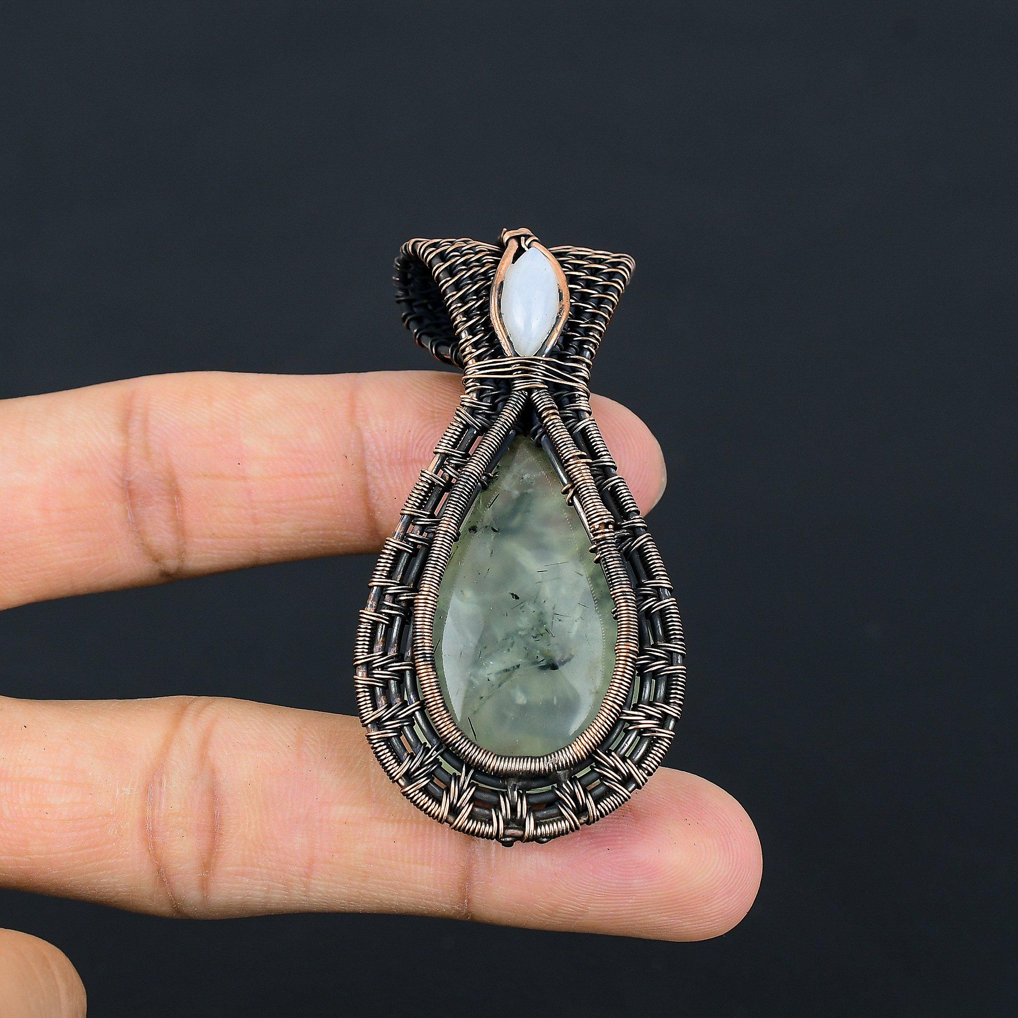 

Prehnite & Moonstone Jewelry, 925 Solid Sterling Silver Pendant Handmade Gemstone Jewelry, Gifts For Wife Brand New Pendant 2.55 Inches