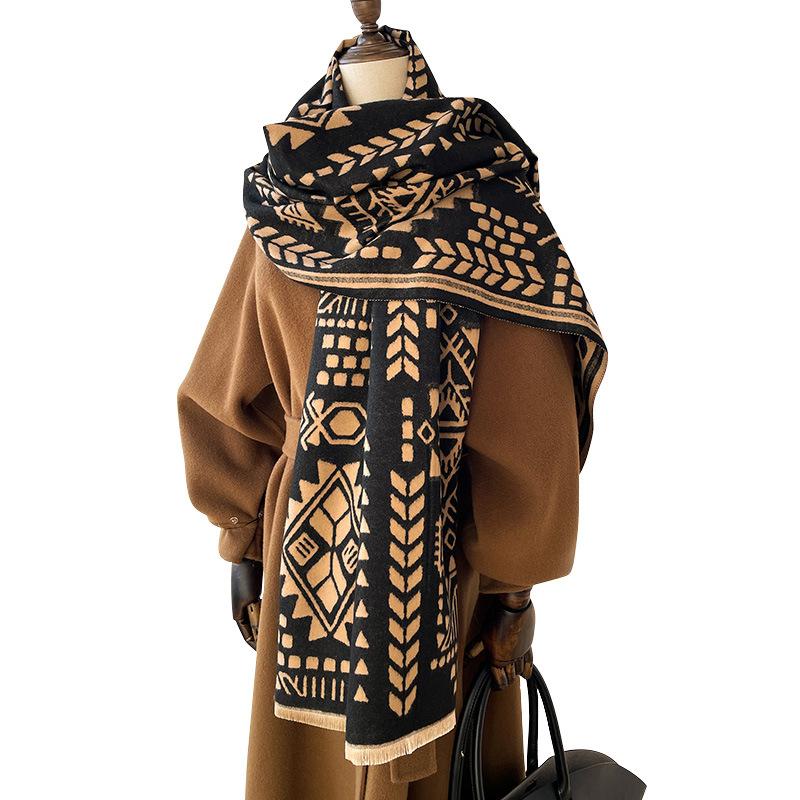 Geometric Abstract Graphic High-End Art Ladies Thermal Scarf Niche Personality Air Conditioning Shawl