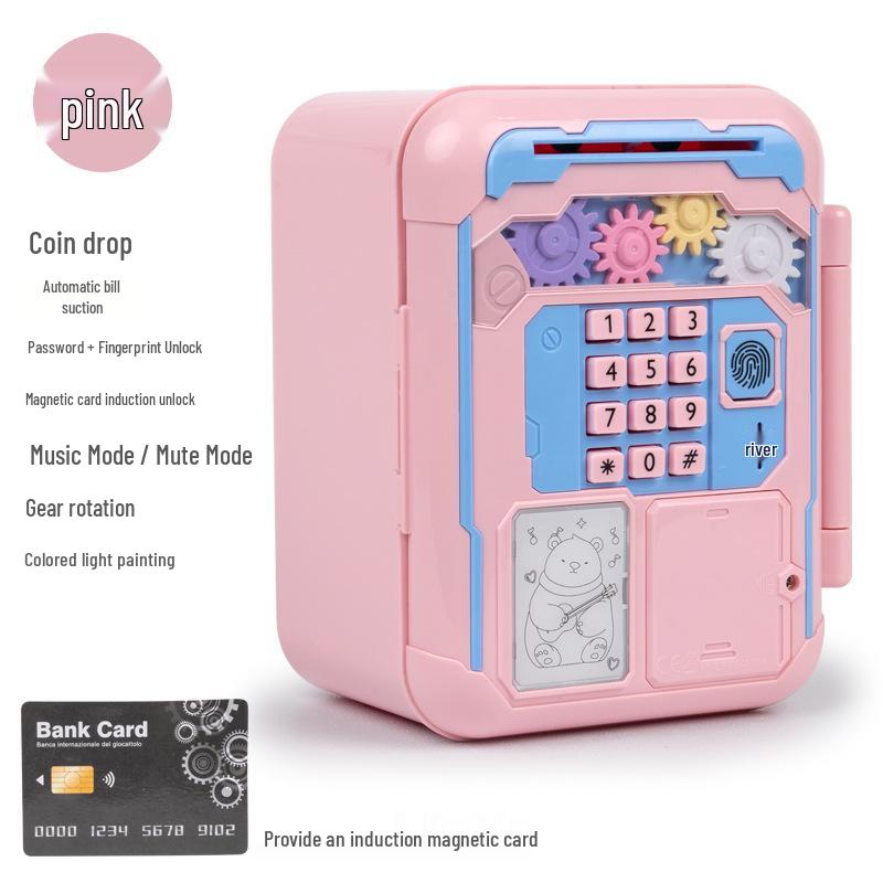Children’s Mechanical Gear Piggy Bank with Automatic Bill Rolling, Password Lock, Music, and Card Reading Door