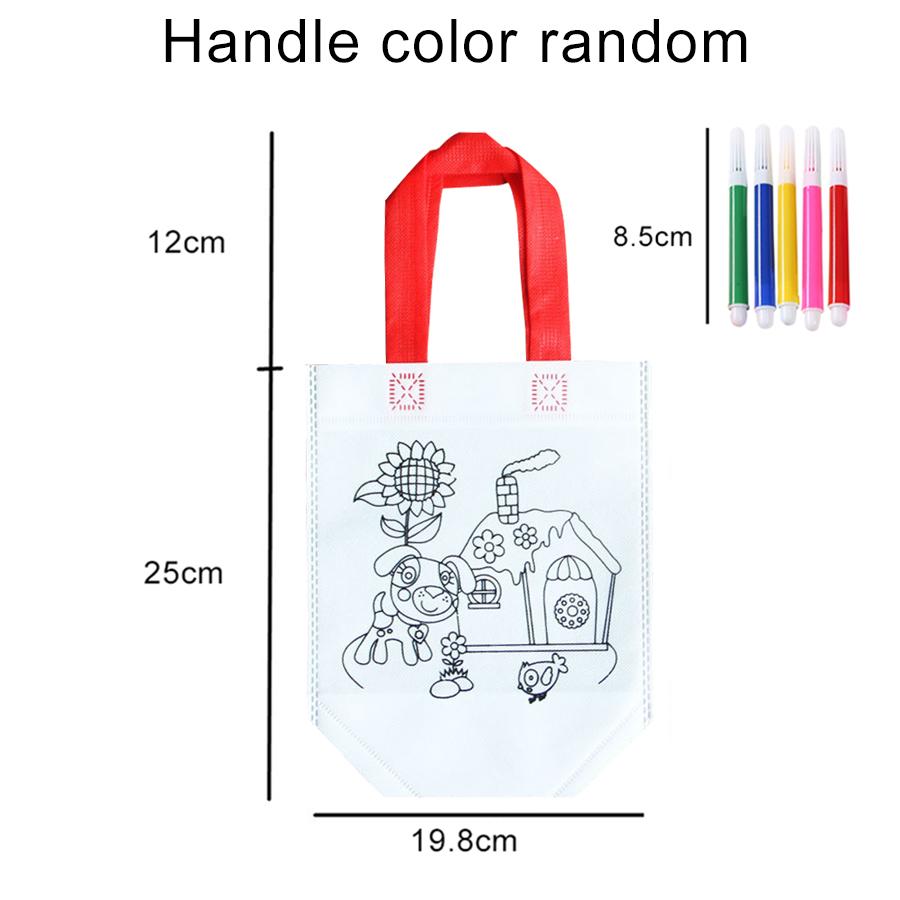 1PC DIY Graffiti Non-woven Bag with Coloring Marker Carnival Animal Art Party Goodie Bag for Kids Eco Reusable Mini Shopping Bag