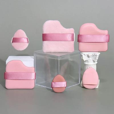 6Pcs/Set Pink Powder Puff Mini Thumb Powder Puff Concealer Blusher Dry And Wet Makeup Soft Skin-friendly Flocking Air Cushion