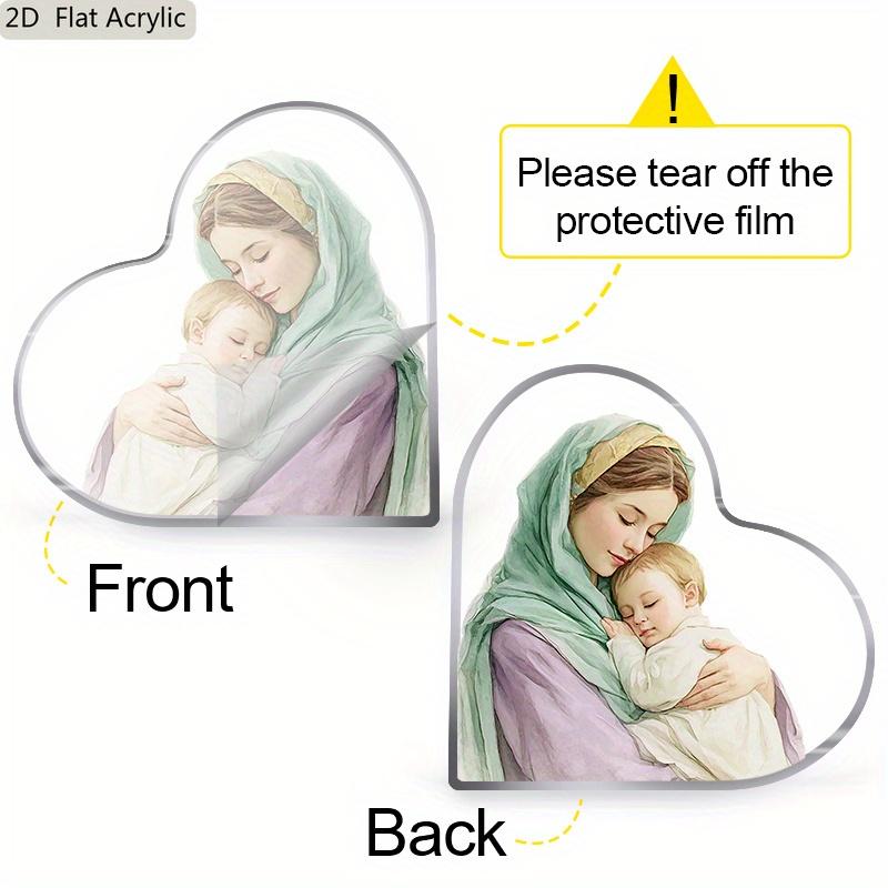 A Single Piece of Heart-Shaped Acrylic Plaque Designed for Christmas, Showcasing The Virgin Mary with The Baby Jesus, Perfect 