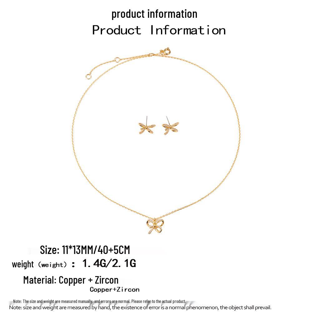 18k Gold-Plated Bow Pendant Necklace & Moissanite Earring Set