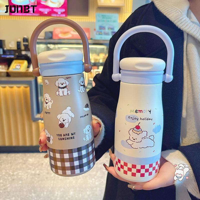 Tecknad Söt Barn Termosflaska 316 Rostfritt Stål Sugrör Vattenflaska Bärbar Dubbel Drickande Termisk Vattenkopp för Studenter