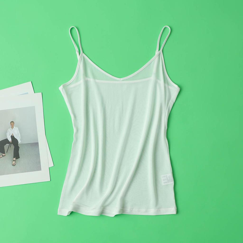 Ultra-Thin 100% Mulberry Silk V-Neck Camisole Tank for Women - Summer Base Layer