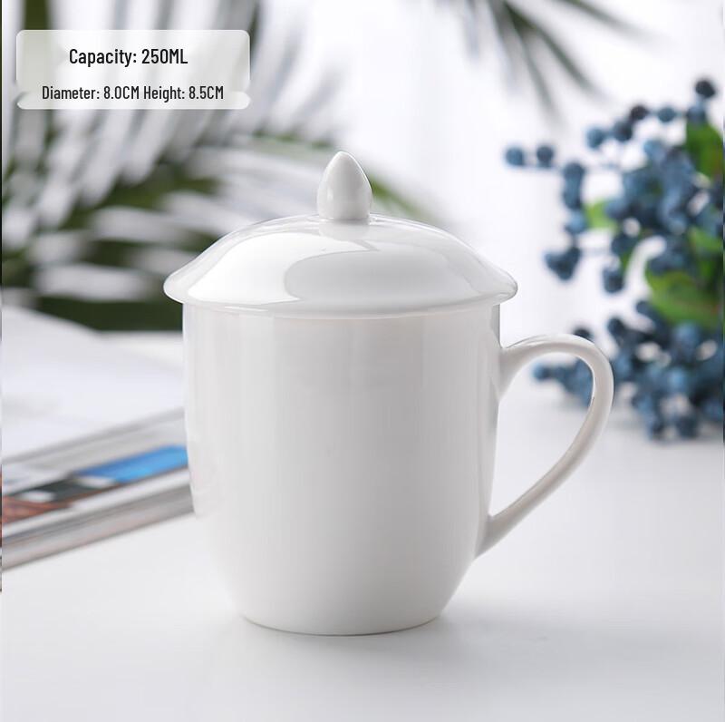 MOLUONA White Ceramic Office Mugs with Lids and Handles (10-Pack)