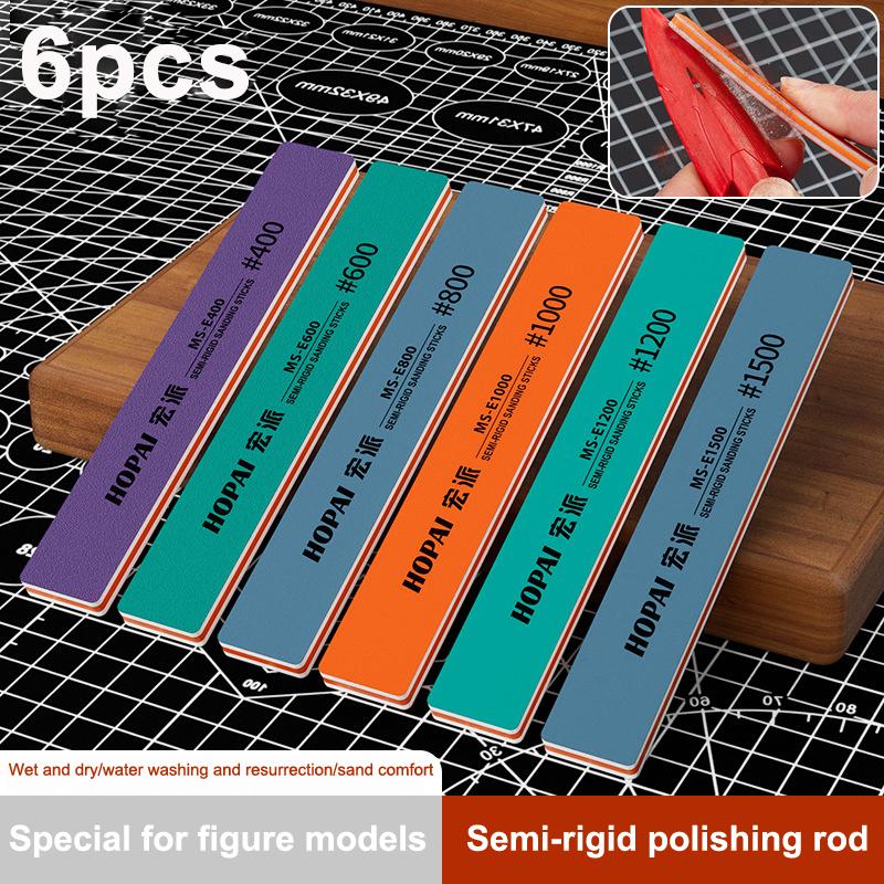 6 Stück MS-E400-1500 Halbflexible Schleifstäbchen Kunststoff-Modellbau-Polierstäbchen für DIY-Montage Modellbauwerkzeuge