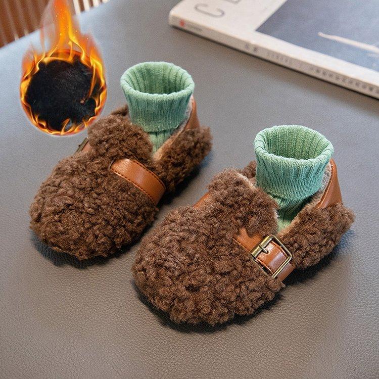 

Children s Plush Shoes Winter New Soft Sole Lightweight and Warm Baby Walking Shoes for Boys and Girls Cotton Shoes boys 33 inside 20CM коричневий