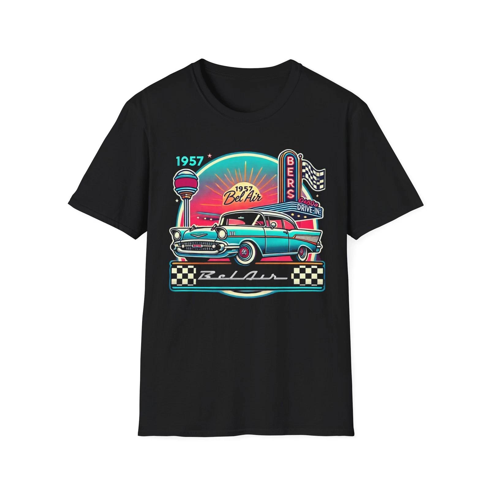 1957 Chevy Bel Air Retro Drive-In Diner Classic Car Graphic T-Shirt XXXXL